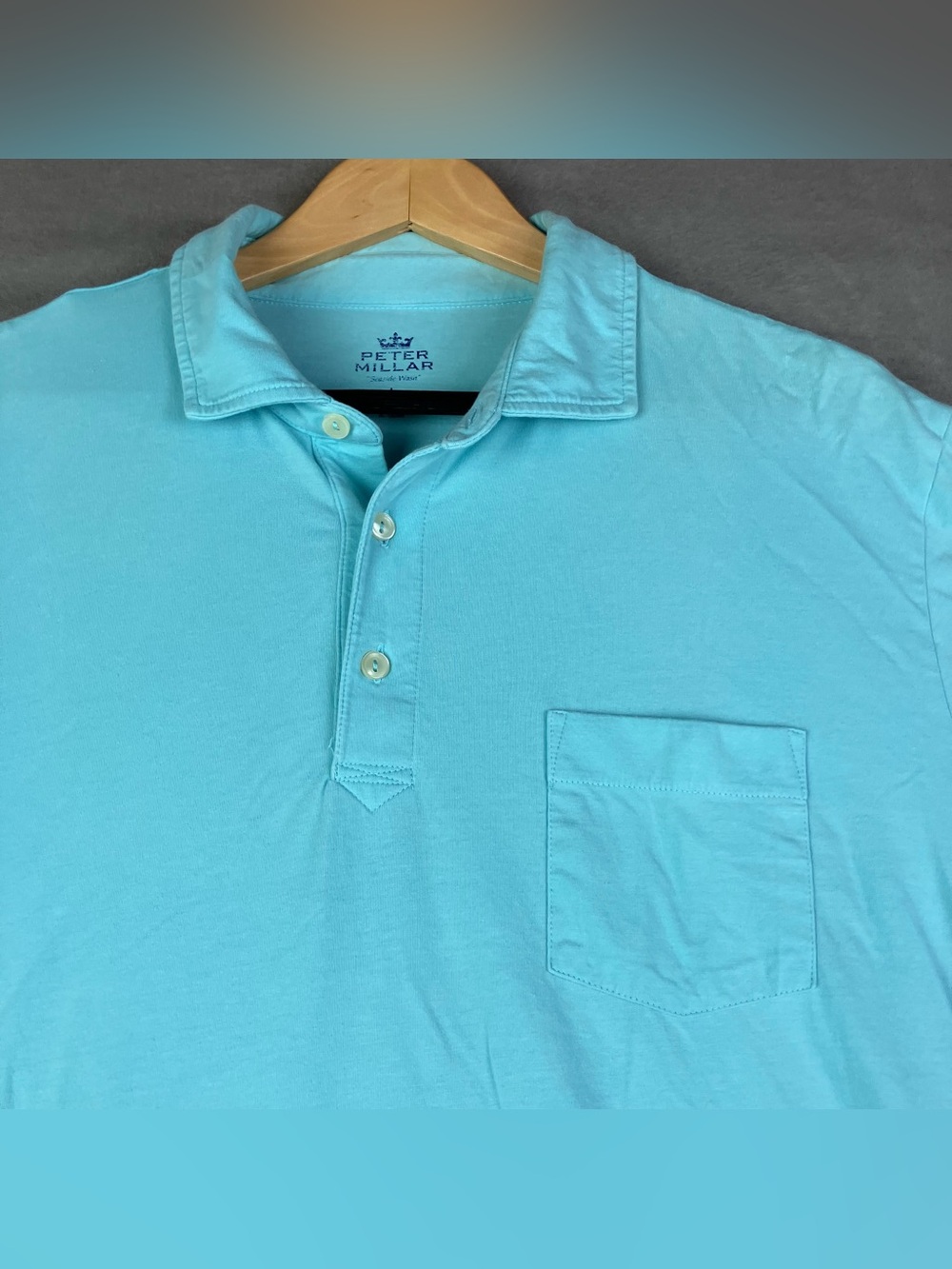 Peter Millar Men’s Size L Short Sleeve Polo Shirt Pocket Light Blue Seaside Wash